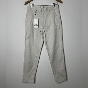 NEW ZARA 100% Cotton Straight Leg Lightweight High Rise Chino Preppy Pants SZ 29